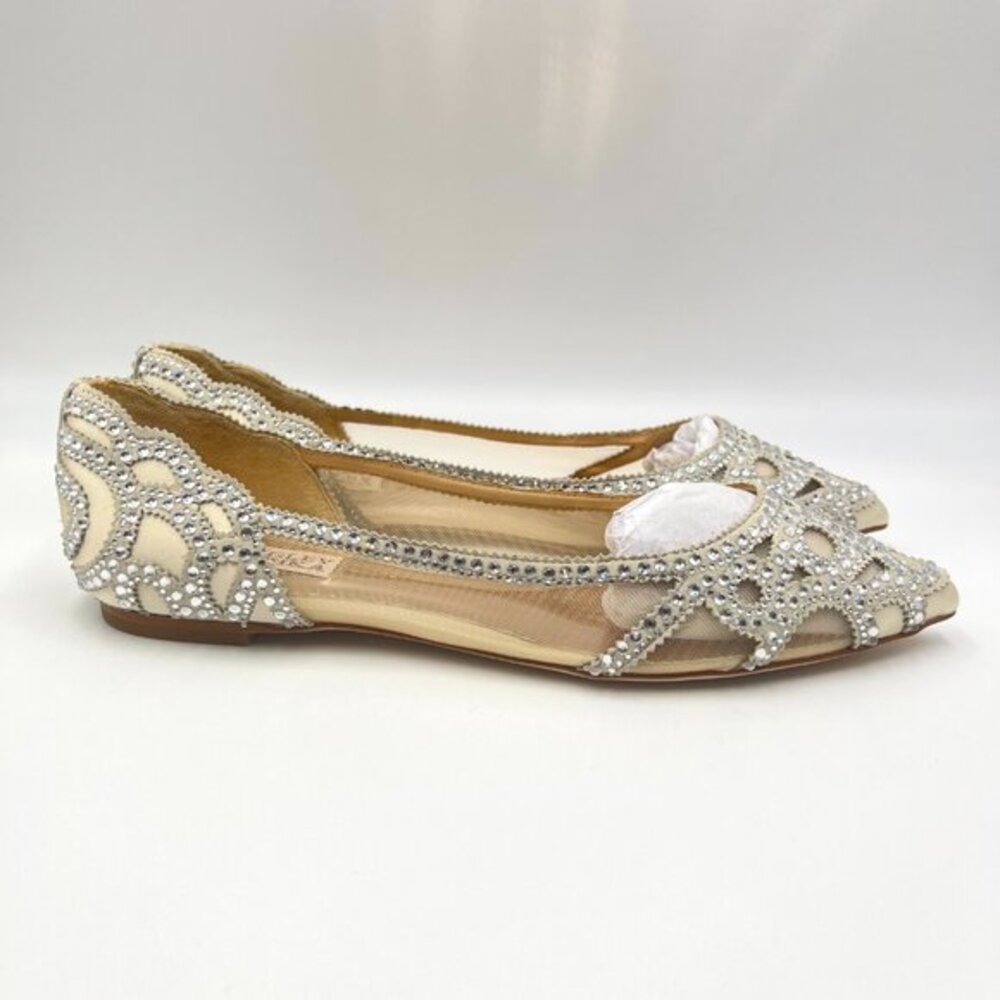 Badgley Mischka BHLDN Size 8 Gigi Ivory White Jeweled Ivory Ballet Flats Shoes